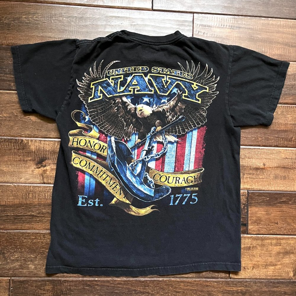 Vintage 2000s United States Navy Y2K Bald Eagle Black Tee Shirt Medium